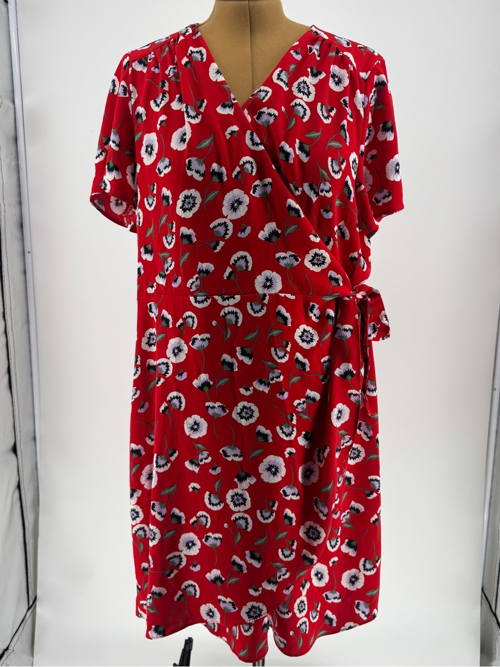 J. Crew Red Floral Wrap Midi Dress